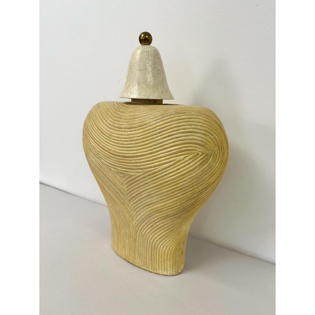 Late 20th Century Pencil Reed Tessellated Stone Bust Statue Hollywood Regency Coastal Handmade For Sale In Tampa - Image 6 of 11