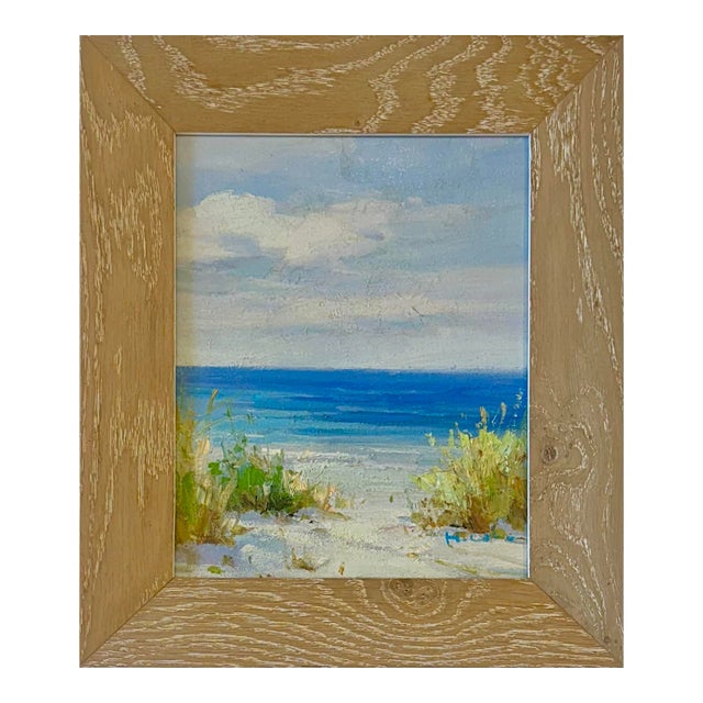 Serene Ocean Beach Pathway Scene Oil Painting by H. Cole (Framed) For Sale