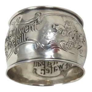 Antique Jack and Jill Nursery Rhyme Motif Childs Sterling Silver Napkin Ring