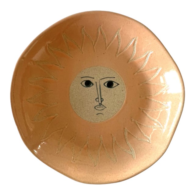 Handmade Peach and Tan Sun Deep Plate For Sale