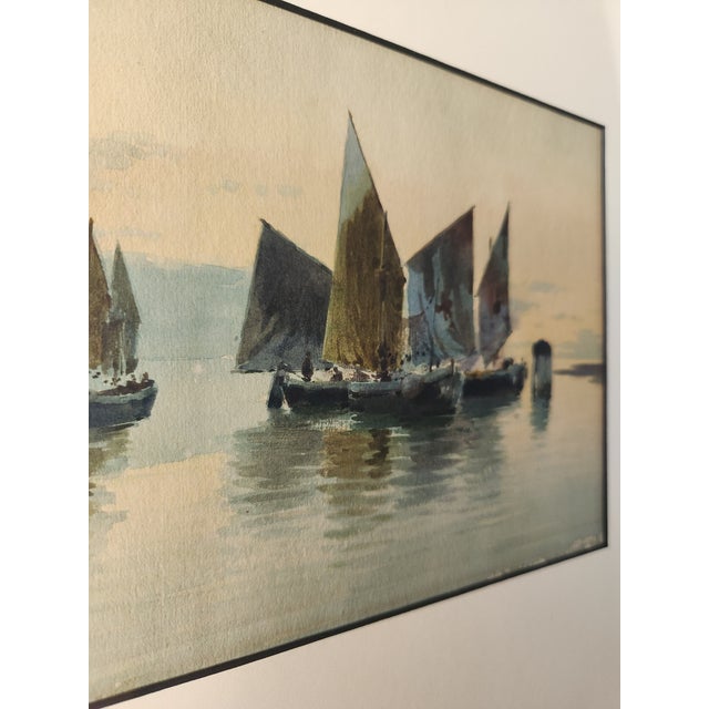 Late 19th Century Alberto Prosdocimi Antique 19th Century Watercolor Painting Pieta Malta Sailboats For Sale - Image 5 of 9
