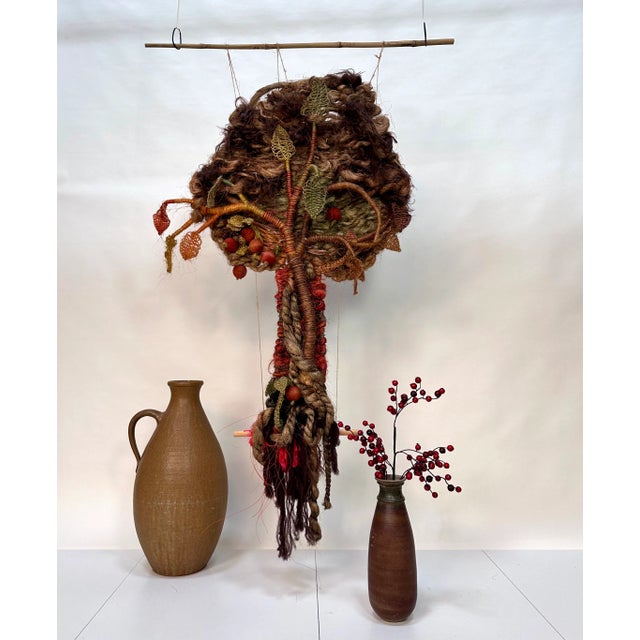 Large Hand-Woven Apple Tree Macramé Art Wall Hanging in Coconut Fibers with Pinewood Details, West-Germany, 1970s For Sale - Image 18 of 18