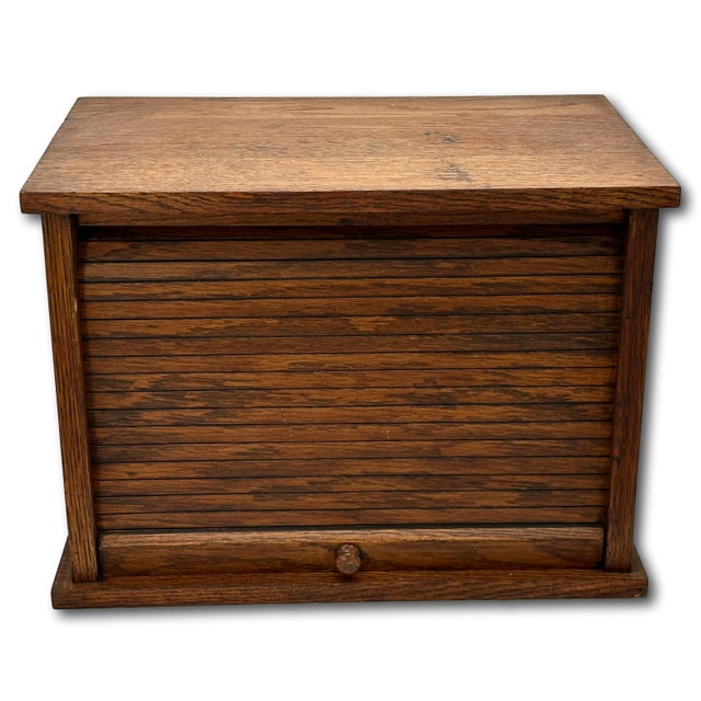 Unusual Antique American Solid Oak Table - Desk Top "Roll Front" Organizer & File Cabinet Circa 1900 For Sale - Image 4 of 18