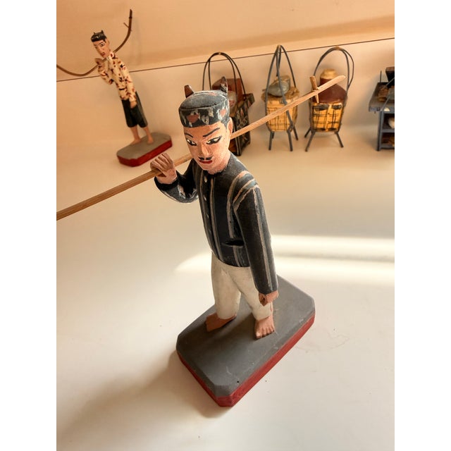 Mid-Century Modern 1964 Japanese Hand-Carved Folk Art Miniature Street Vendor Set - 5 Pieces For Sale In Baltimore - Image 6 of 12