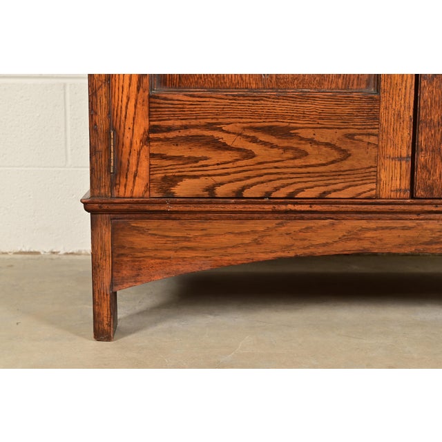 Liberty & Co. Antique English Arts & Crafts Oak Sideboard With Stained Glass Door, Circa 1900 For Sale - Image 12 of 16