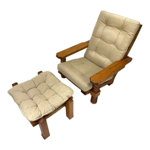 1970s Swedish Pine Chair and Ottoman