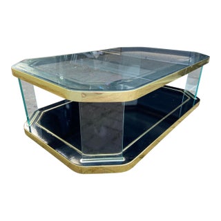 Vintage Hollywood Regency Style Black Lacquer and Glass Floating Coffee Table With Patina For Sale