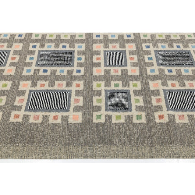 Textile 10x10 Modern Scandinavian Swedish Style Wool Rug in Charcoal, Sage, and Pastels For Sale - Image 7 of 11
