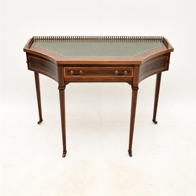 Antique Edwardian Writing Table with Leather Top, 1900s For Sale - Image 12 of 12