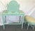 Blue Vintage Vanity With Coordinating Stool Painted in an Ethereal Blue With New Upholstery For Sale - Image 8 of 18