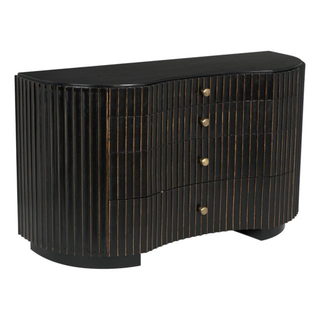 NOIR Irene Dresser, Hand Rubbed Black with Light Brown Trim For Sale