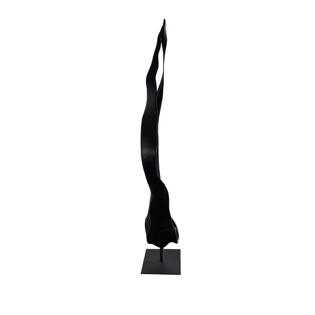 2020s Large Suar Wood Sculpture, Burnt Finish on Black Metal Stand, Modern Organic For Sale - Image 5 of 9