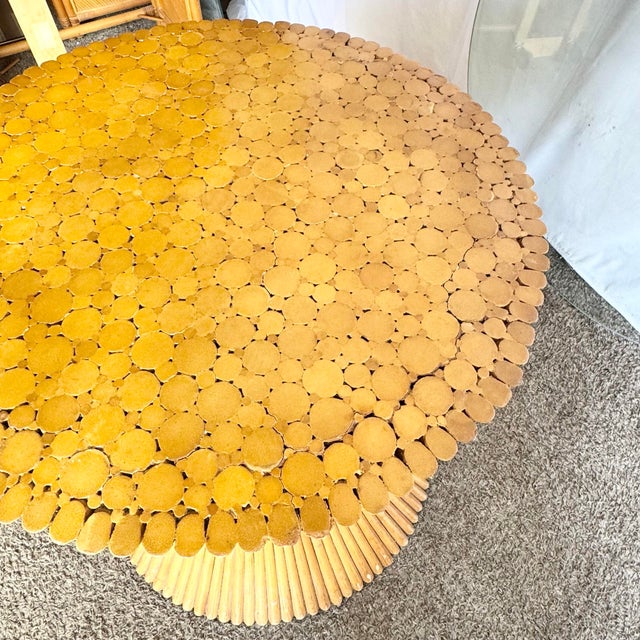 Brown Boho Chic McGuire Style Sheaf of Wheat Circular Glass Top Dining Table For Sale - Image 8 of 8