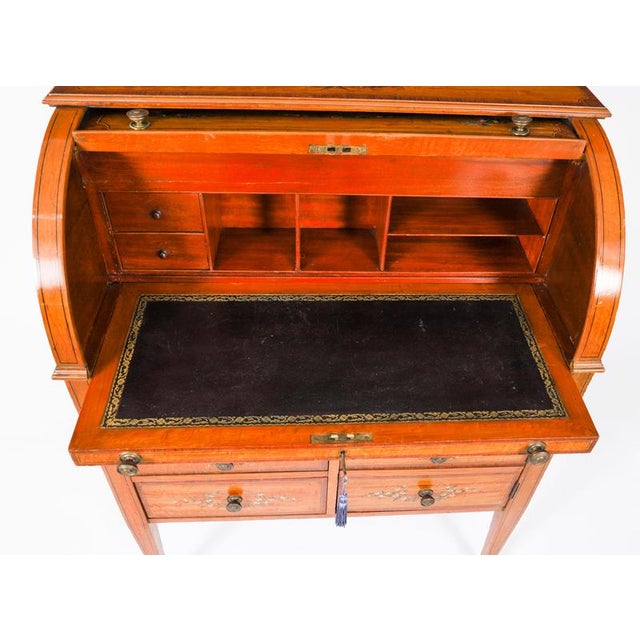 Antique English Late Victorian Sheraton Revival Satin Wood Bureau, 19th Century For Sale - Image 13 of 18
