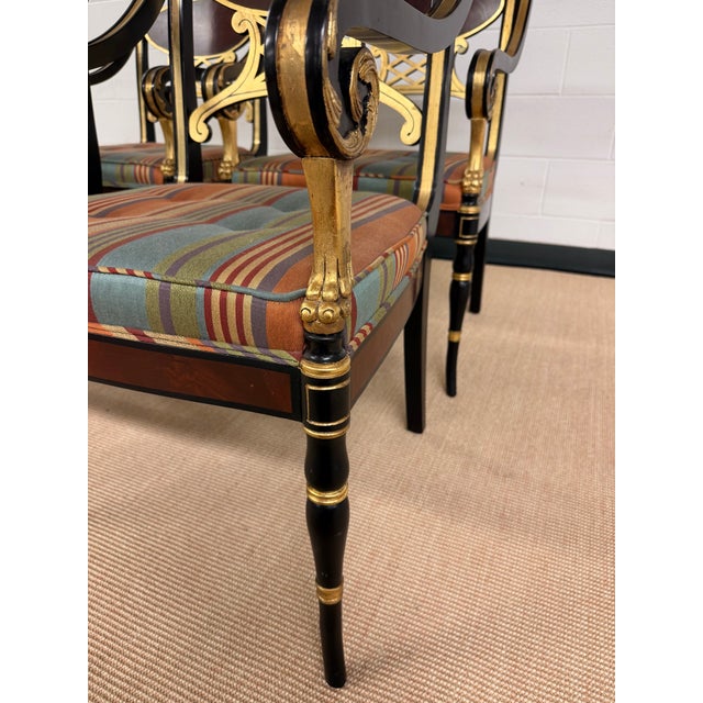 John Widdicomb 1980s Set of 4 Extraordinary Hand Carved, Lacquered and Guilded Arm Chairs From John Widdicomb For Sale - Image 4 of 12