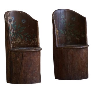 Swedish Folk Art Stump Chairs, 1890s, Set of 2 For Sale