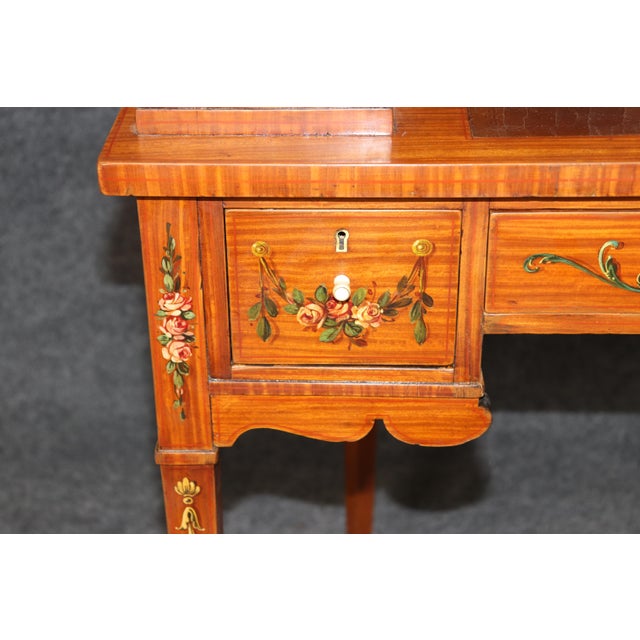 English Made Satinwood Adams Paint Decorated Carlton House Desk With Cubbies For Sale - Image 13 of 18