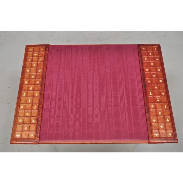 Vintage Italian Hollywood Regency Red Tooled Leather Gold Gilt 3 Pc Desk Set. Set includes memo book, desk writing mat,...