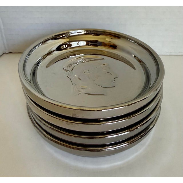 Glass Vintage Mercury Glass Roman Warrior Coasters, Set of 4 For Sale - Image 7 of 7