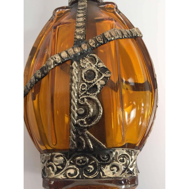 Metal Moorish Glass Perfume Bottle Sprinkler with Embossed Metal Overlay For Sale - Image 7 of 9
