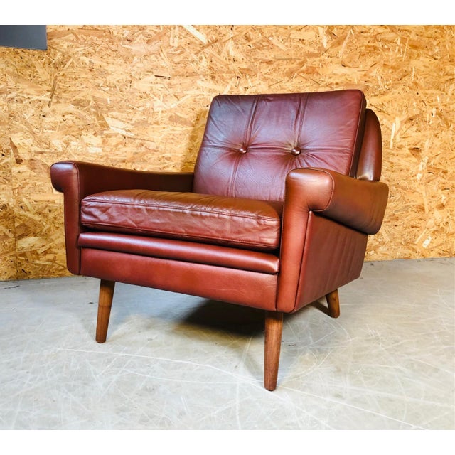 Mid-Century Danish Cognac Leather Lounge Chair by Svend Skipper, 1965 For Sale - Image 4 of 4