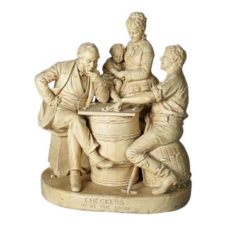 Antique John Rogers Sculptural Group "Checkers", 19th Century For Sale