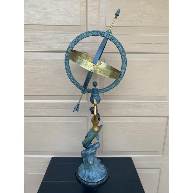 Vintage Coastal Mermaid & Dolphin Armillary Sundial, Palm Beach Garden Decor For Sale - Image 4 of 15