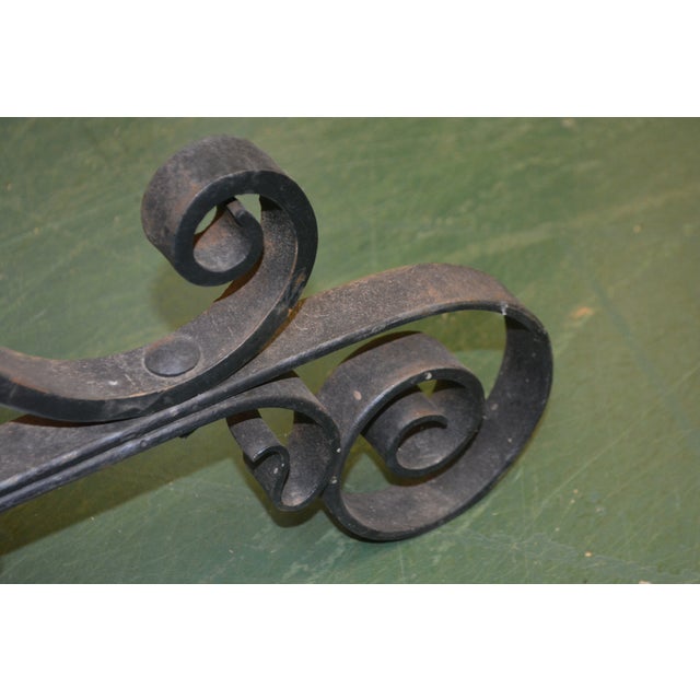 Vintage Pair Tall Black Gothic / Arts & Crafts Scroll & Twisted Iron Fire Dogs Fireplace Andirons For Sale - Image 9 of 14