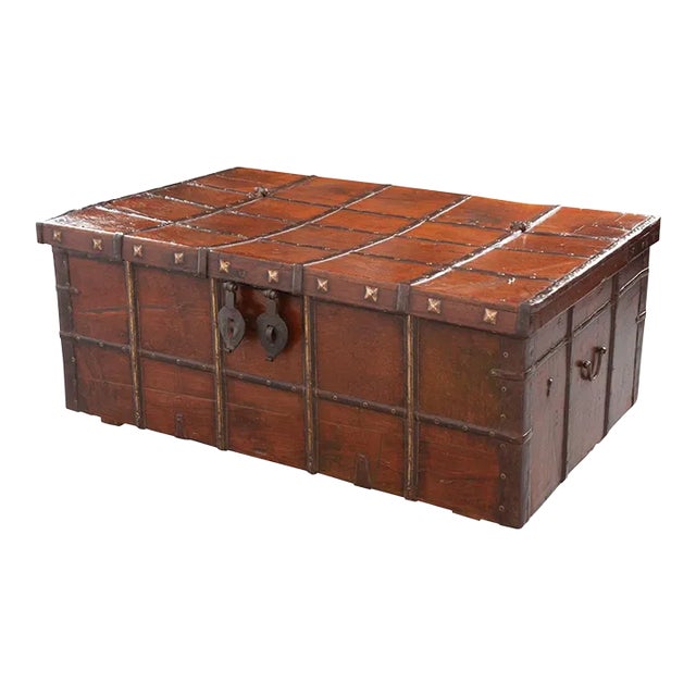 English 19th Century Teak and Iron-Framed Trunk For Sale