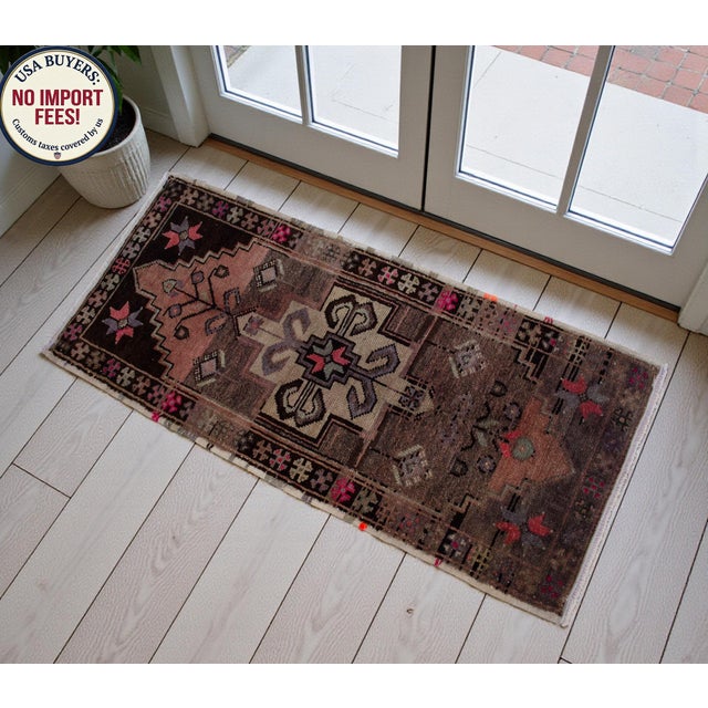 Brown Hand Knotted Small Turkish Rug - 19" X 42" For Sale - Image 8 of 15