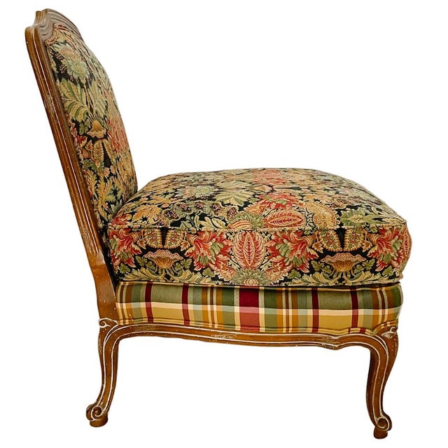 Wesley Hall Furniture Late 20th Century Louis XV Style Upholstered Oversized Slipper Chairs by Wesley Hall - a Pair For Sale - Image 4 of 12