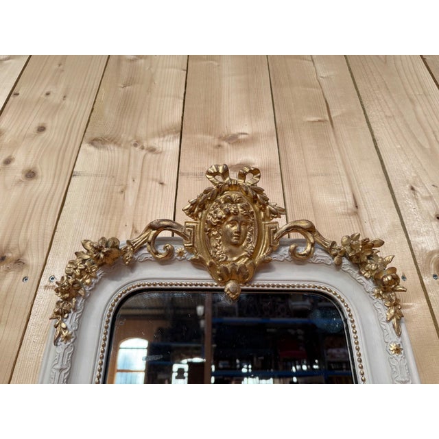 Napoleon III White Relief and Gold Leaf Mirror For Sale - Image 3 of 7
