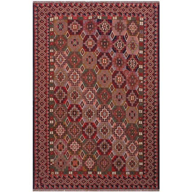 Shabby Chic 1960s Vintage Tribal Soumakh Wool Rug - 6'2" X 7'10" For Sale - Image 3 of 11