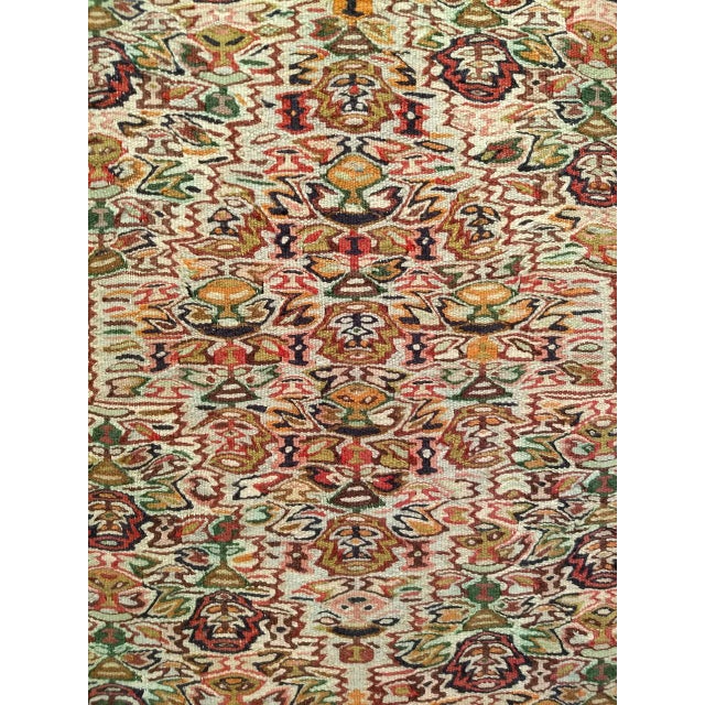 1900 - 1909 Vintage Persian Senneh Kilim Runner Rug, Handwoven Wool, Paisley Pattern, Tan & Green, 3x11 For Sale - Image 5 of 6