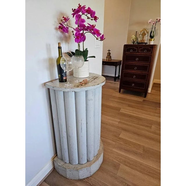 Shabby Chic Antique French Distressed Painted Pine Architectural Pedestal Stand For Sale - Image 3 of 11