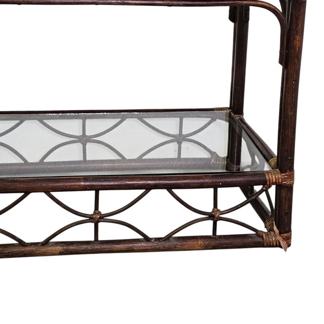 Vintage Rattan Bamboo Etagere With Glass Shelves, Coastal Palm Beach Regency, 74" For Sale - Image 12 of 13