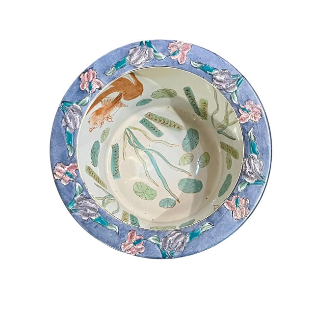 Vintage Chinese Floral Fish Bowl Cachepot in Purple and Pink For Sale - Image 4 of 12