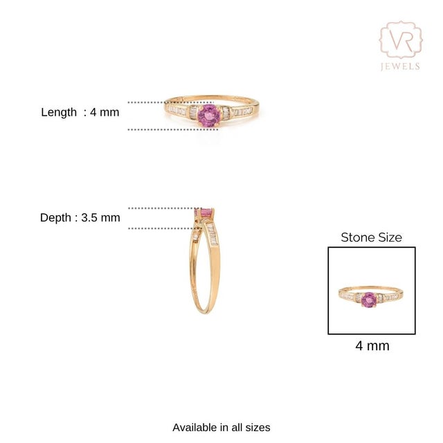 Brilliant Round Cut Pink Sapphire & Diamond Stacking Ring Size 7 in 14k Yellow Gold For Sale - Image 9 of 16