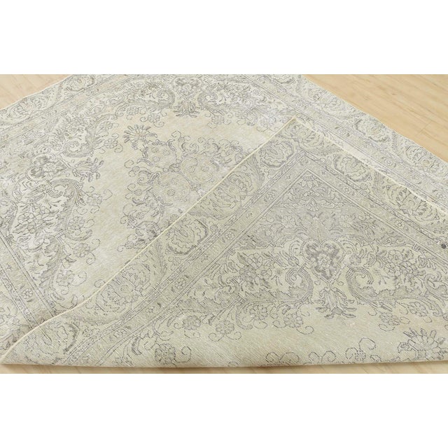 Tabriz Rug 6’11” X 10’1” Beige Wool Vintage Distressed Hand-Knotted Carpet For Sale - Image 14 of 15