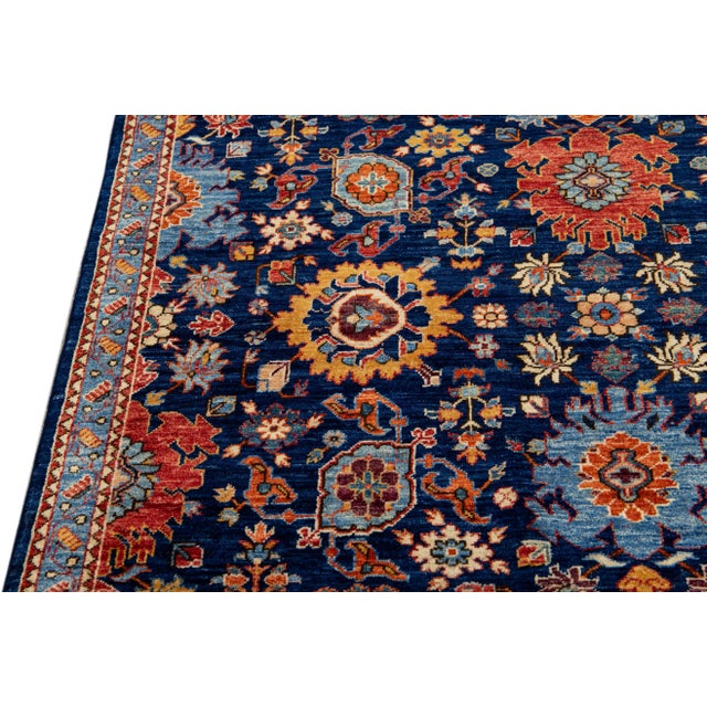 Modern Modern Bidjar Style Handmade Floral Designed Blue Scatter Wool Rug For Sale - Image 3 of 10