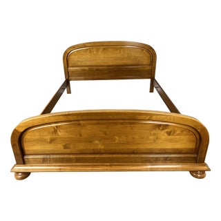 Vintage French King Size Bed Frame with Carved Headboard For Sale