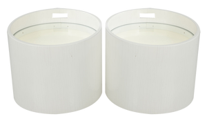 Barrel-Shaped Illuminated Tables in White Lacquered Wood with Glass Tops, 1970s, Set of 2
