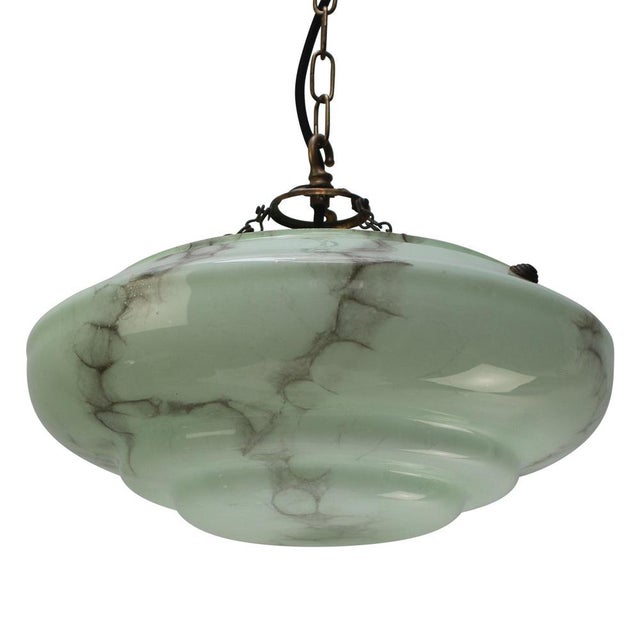 Art Deco Pendant Lamp in Brass and Green Glass, France, 1920s For Sale - Image 3 of 8