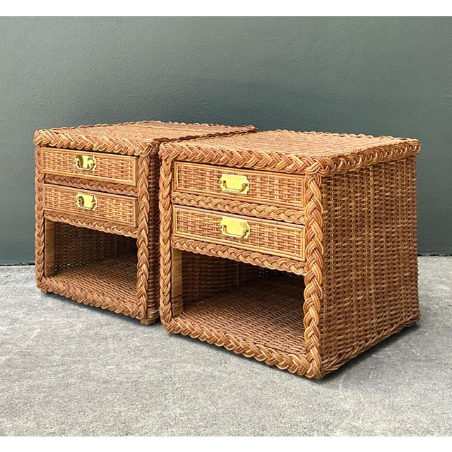 Vintage Braided Rattan Nightstands - A Pair For Sale In West Palm - Image 6 of 14