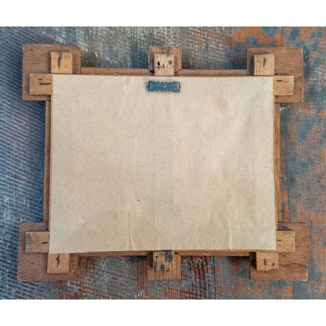 Early 20th Century Folk Art Tramp Art Double Picture Frame With Watercolors For Sale - Image 14 of 15