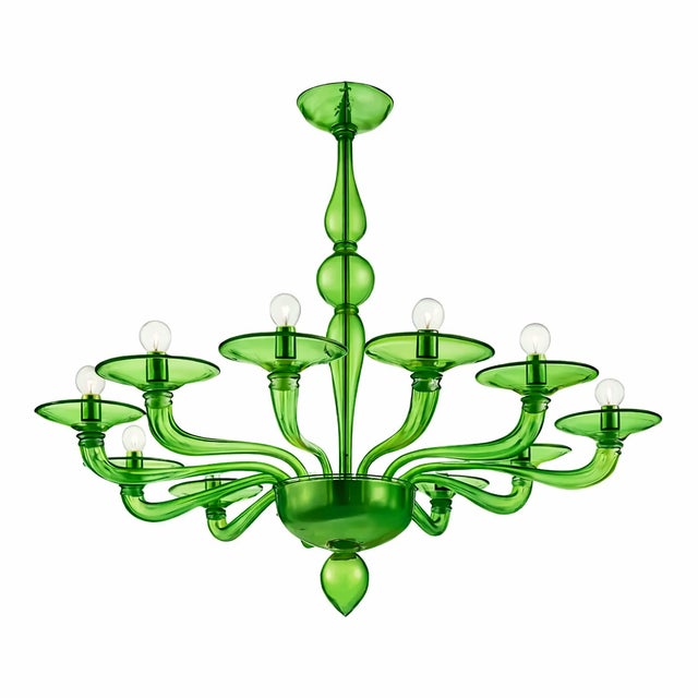 Mid-Century Modern Contemporary Italian Green Murano Style Glass Chandelier For Sale - Image 3 of 6