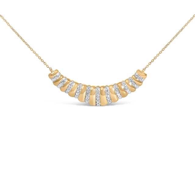 Contemporary Gold Vermeil 1/10 Cttw Diamond Bold Ribbed Pendant Necklace For Sale - Image 3 of 4