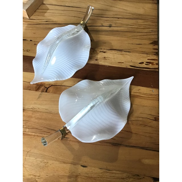 Vintage Glass White Leaf Decorative Murano Glass Art Piece - a Pair For Sale In Los Angeles - Image 6 of 6