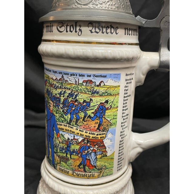 A Vintage Gerzit German Beer Stein With Elaborate Pewter Lid. For Sale - Image 9 of 12