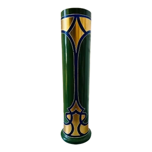 Antique Art Deco Cobalt Blue Glass Vase With Green Enamel and Gold Overlay